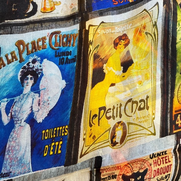 NWT Signals 100% Silk Scarf Wrap Retro Advertising Posters Vintage  72 x 20 - Picture 5 of 6